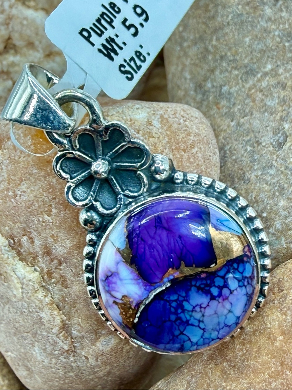 NWT Sterling Silver Purple Dahlia Pendant 925 Floral Artisan 2” Southwest Boho - Picture 13 of 17